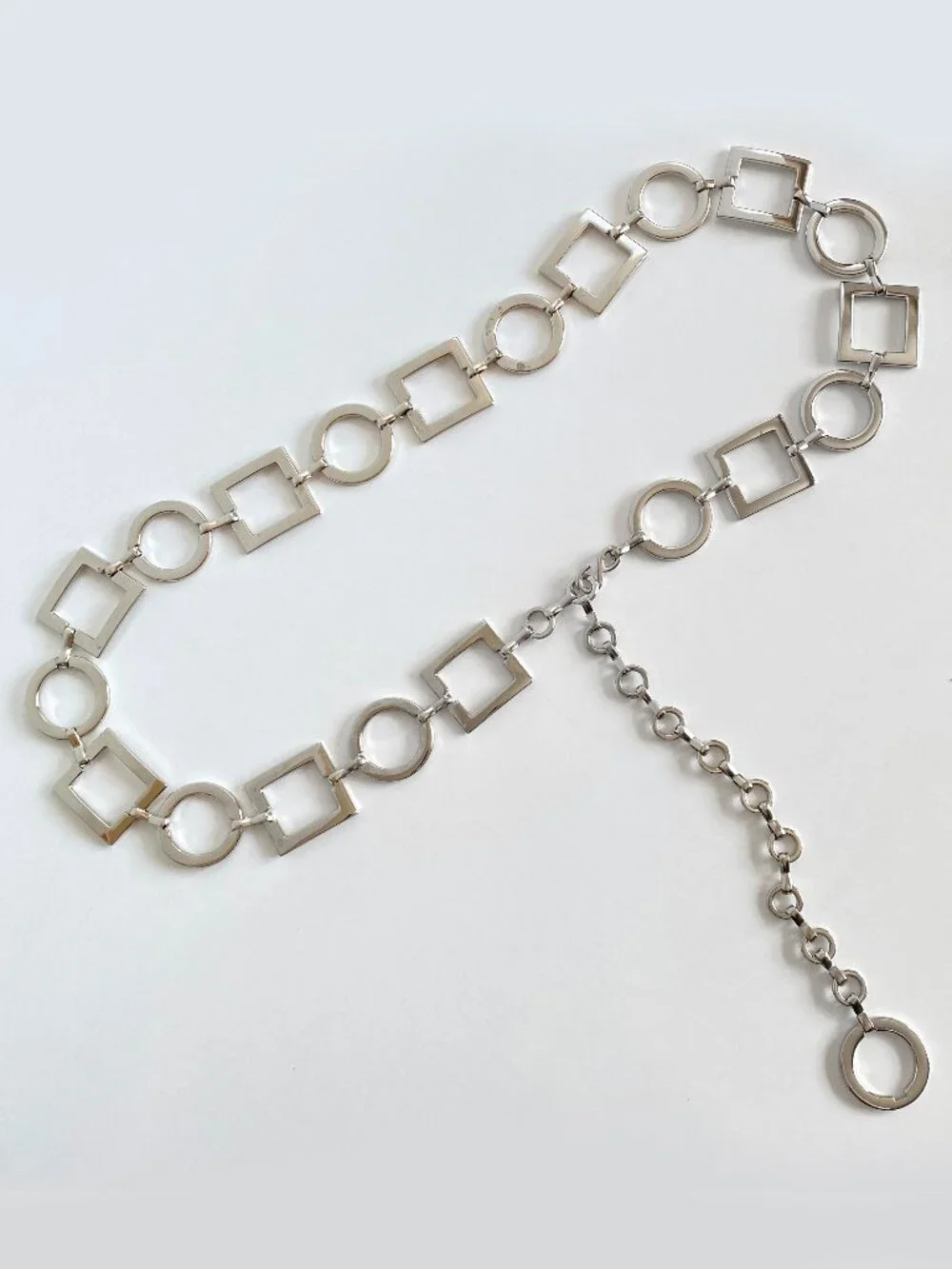 Y2K Silver Chain Belt Geometric Metal Chain Adjustable Belt